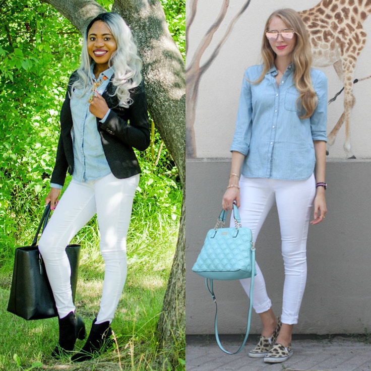 how to wear a chambray shirt with white jeans