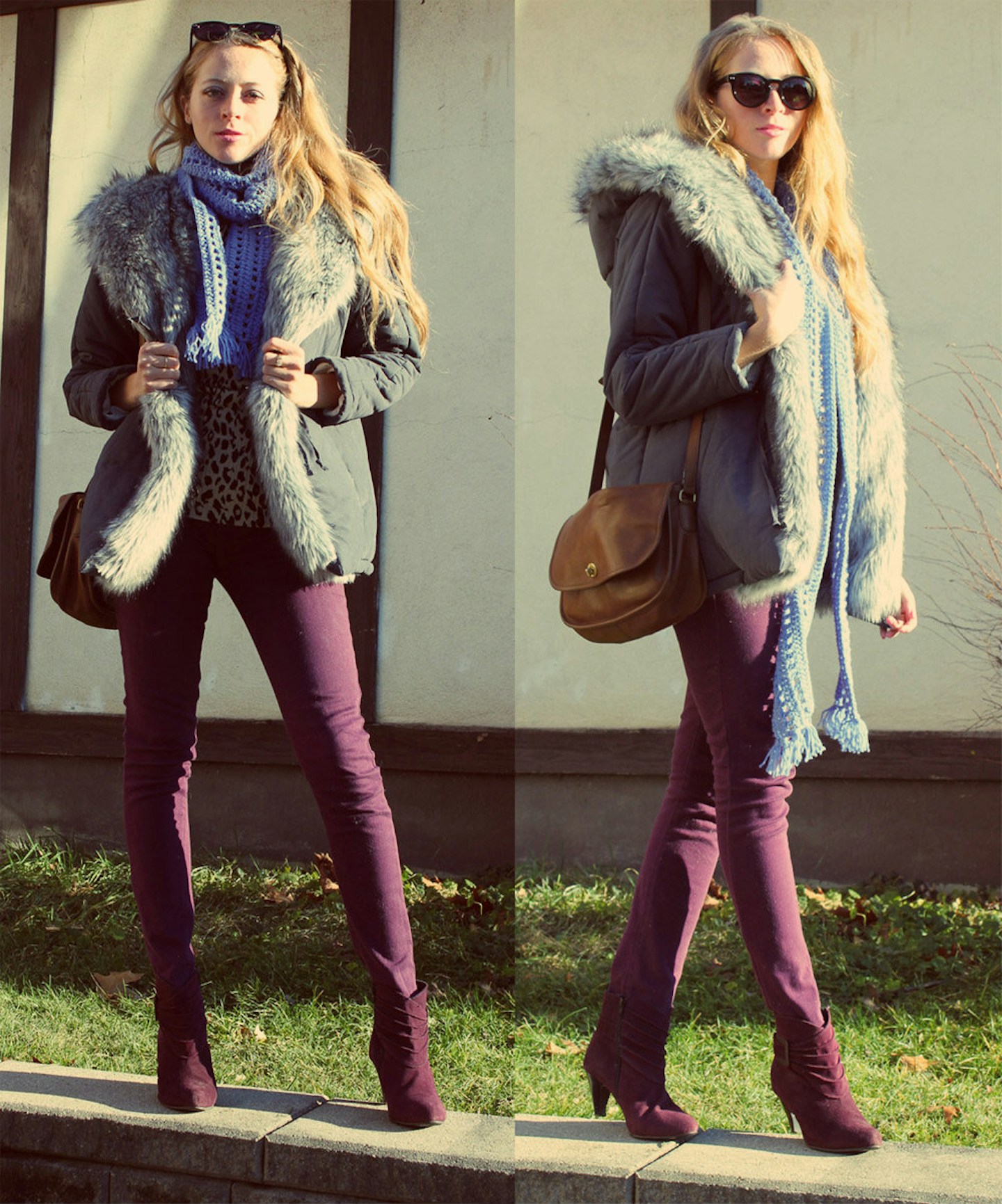 How to wear coloured jeans in winter