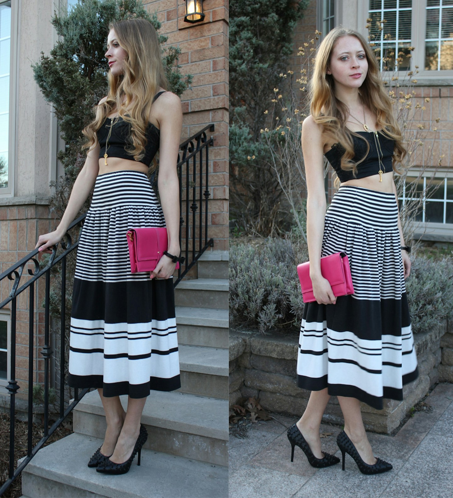 How to wear a Black and White Striped Maxi Skirt