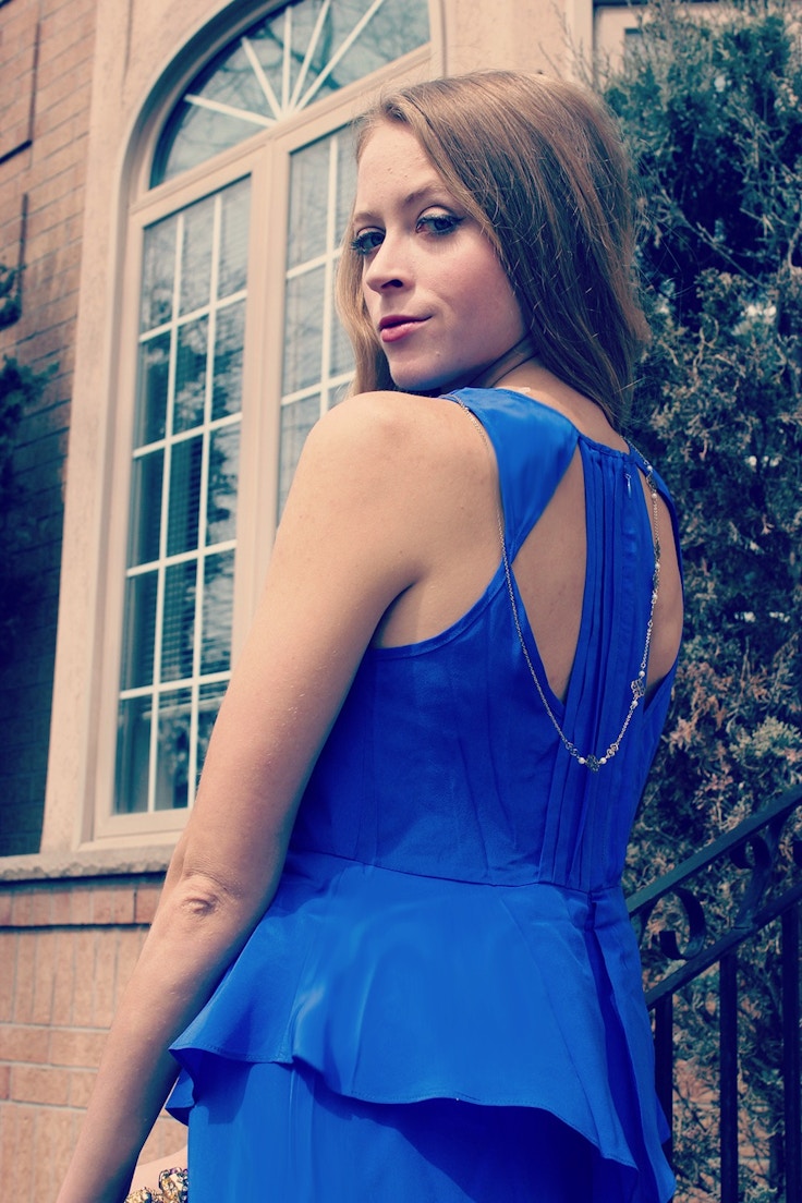 blue cut out back dress