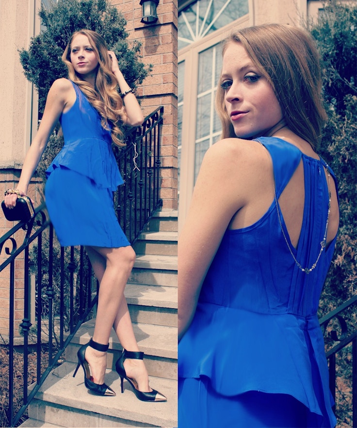 blue silk dress by greylin