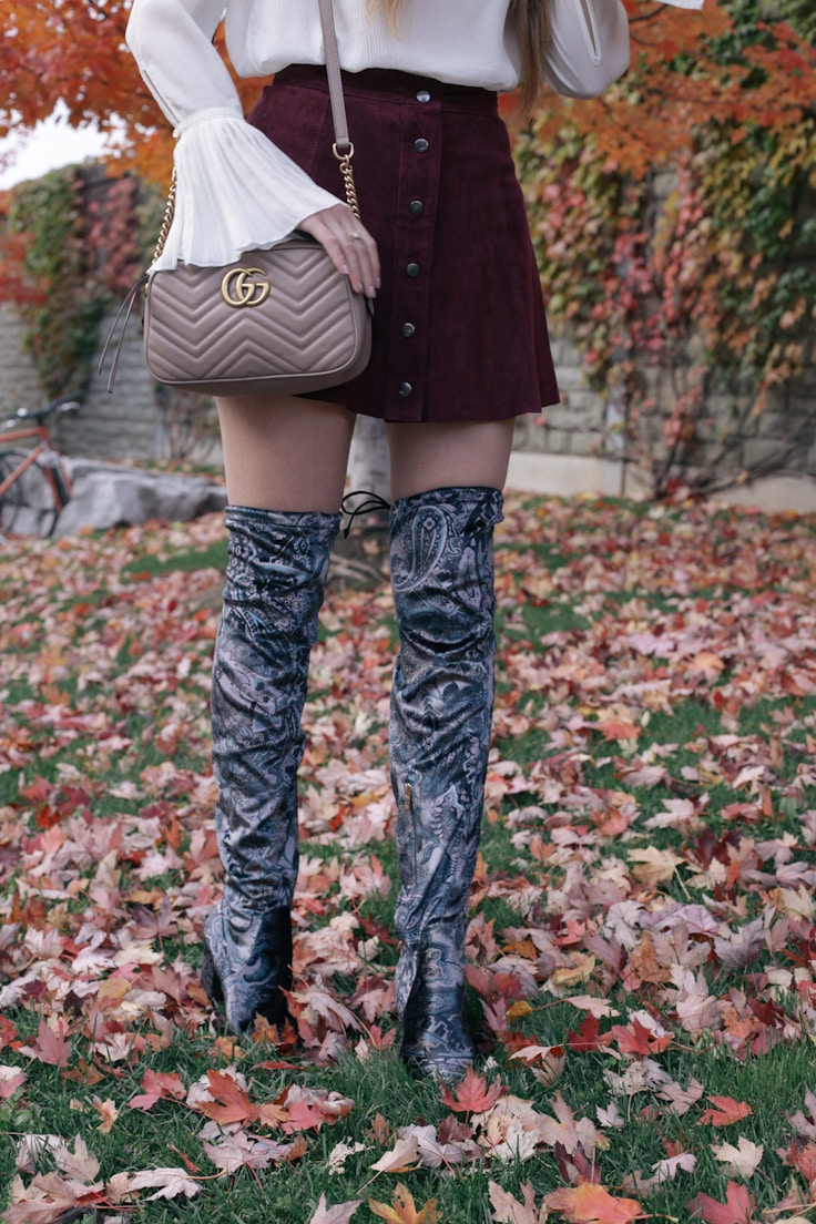 velvet over-the-knee-boots and gucci marmont shoulder bag