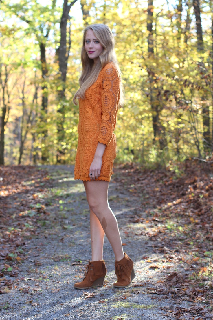 french connection orange lace dress