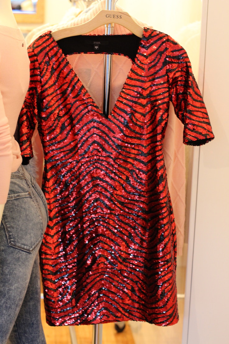 guess holiday 2014 red zebra sequin dress