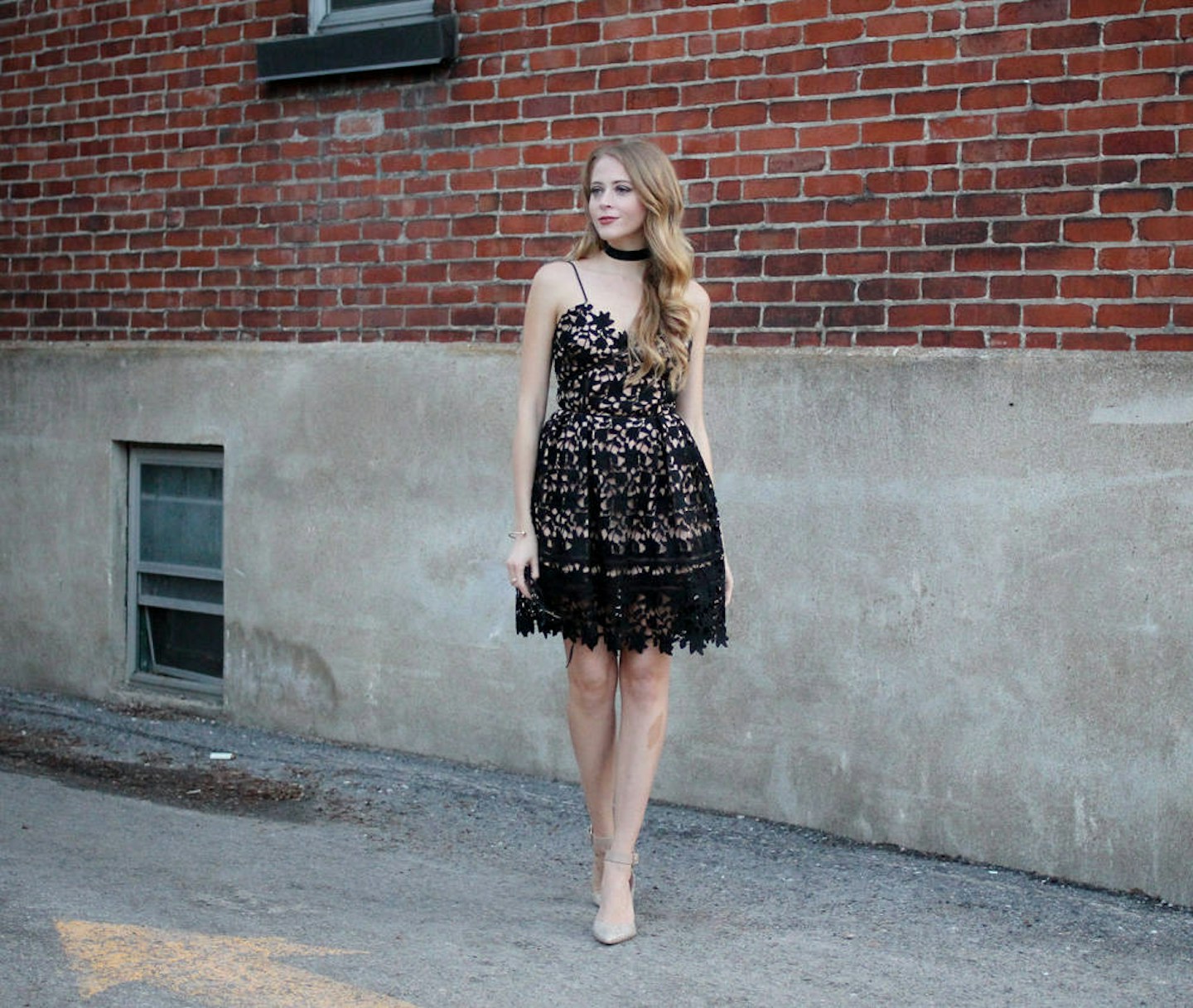 black lace self-portrait dress