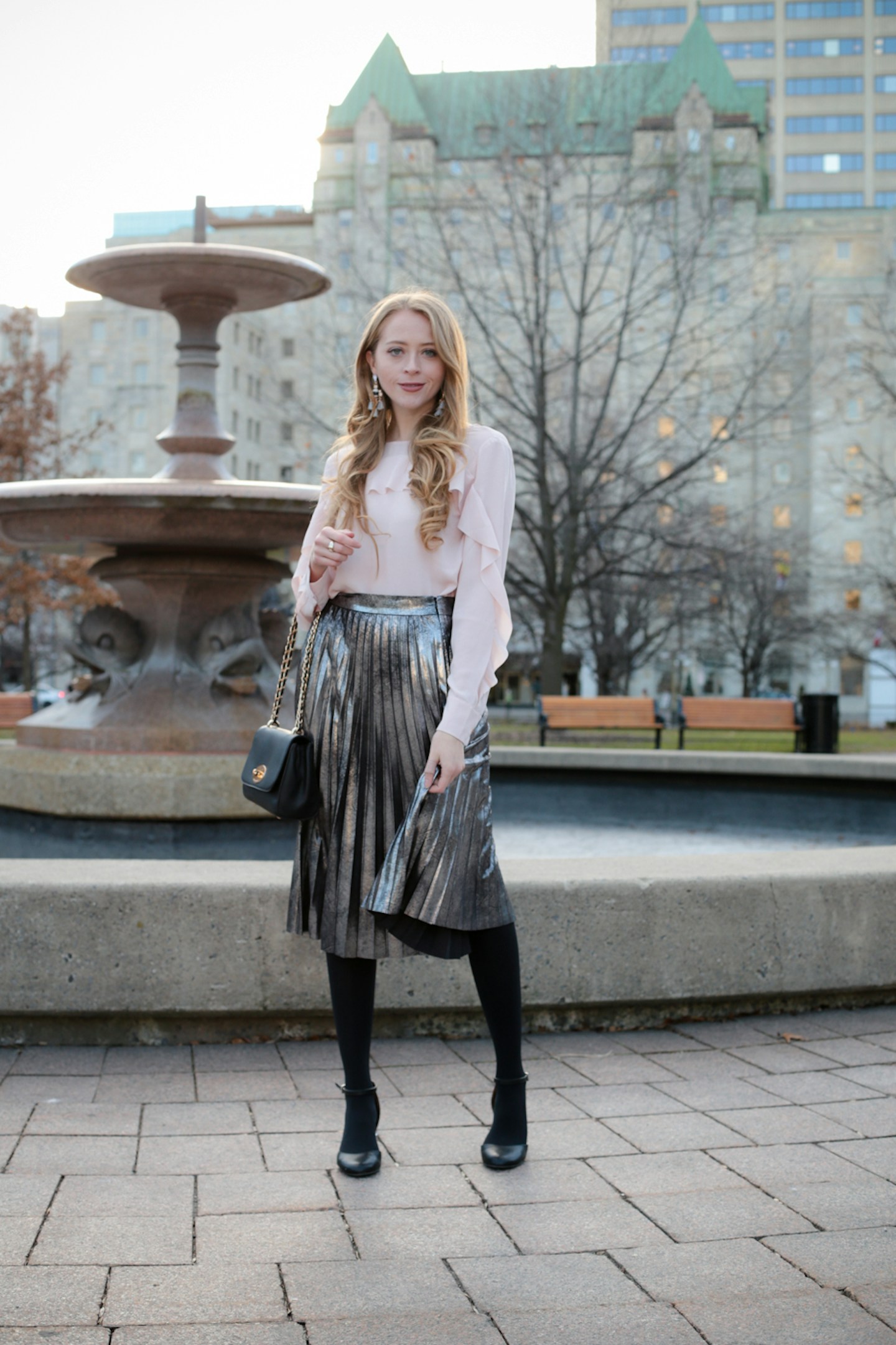 How to style a metallic pleated skirt
