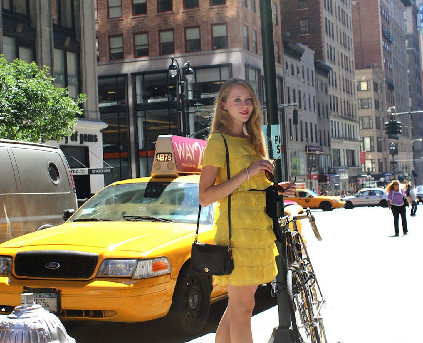 nyc yellow taxi cab h&m yellow ruffle dress streets of new york