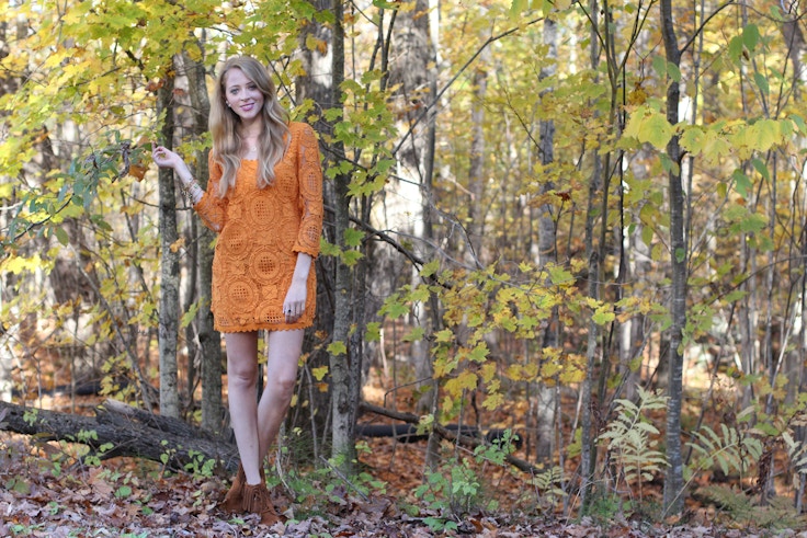 orange lace dress fall outfit