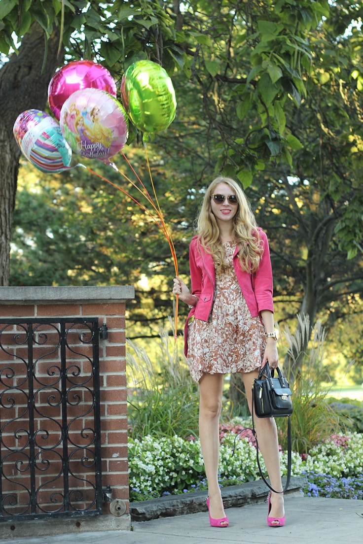 pink jacket and shoes balloons