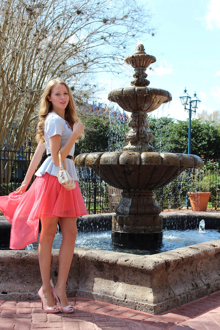pink skirt and prada heels