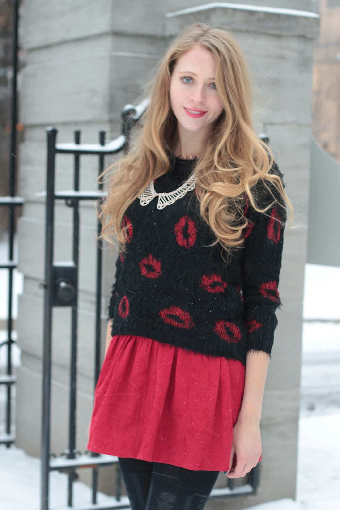 Fuzzy Lips Printed Sweater