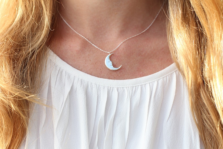 silver moon dainty necklace