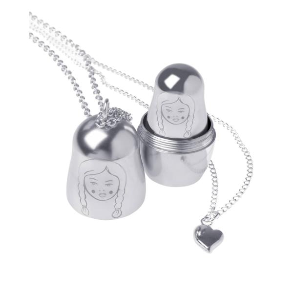 silver nesting doll necklace