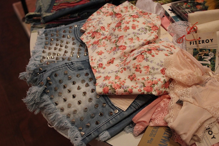 studded jean shorts and floral lace croptop