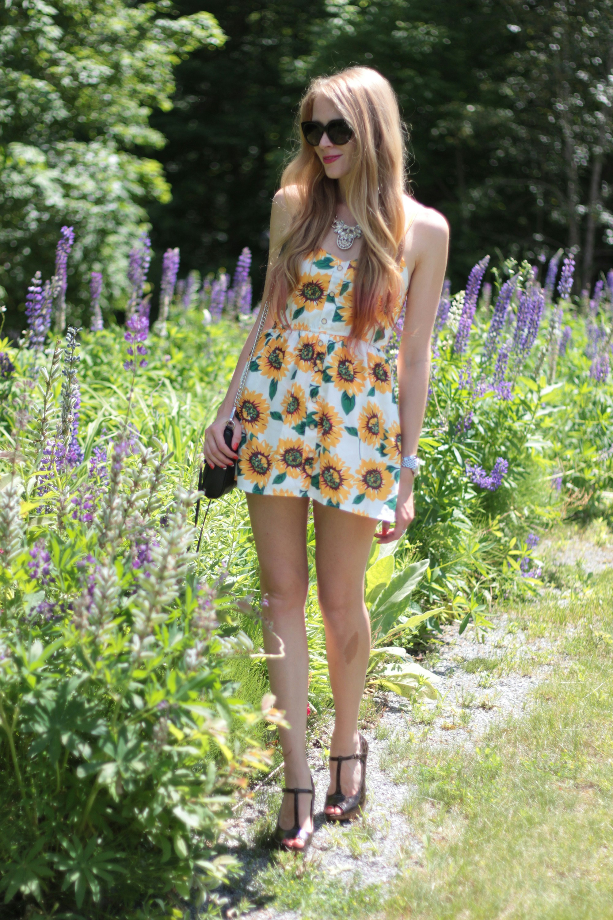 sunflower print romper outfit