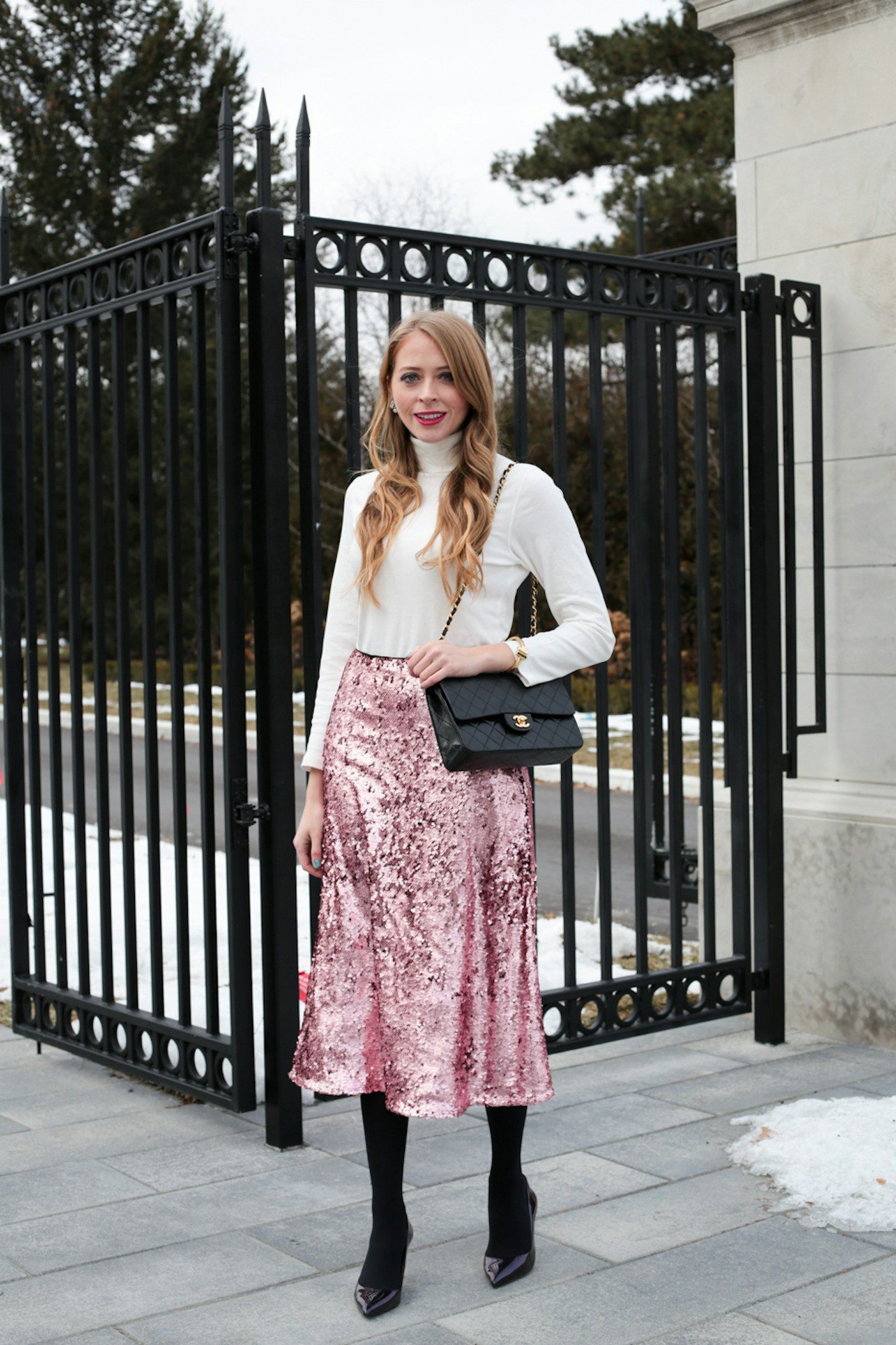 Valentine’s Day Outfit Idea: Pink Sequin skirt