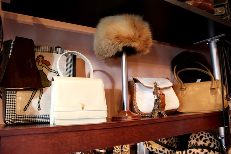vintage fur hat and handbags