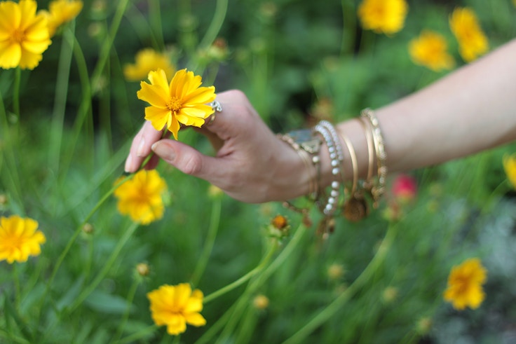 yellow flower alex and ani bracelets arm party