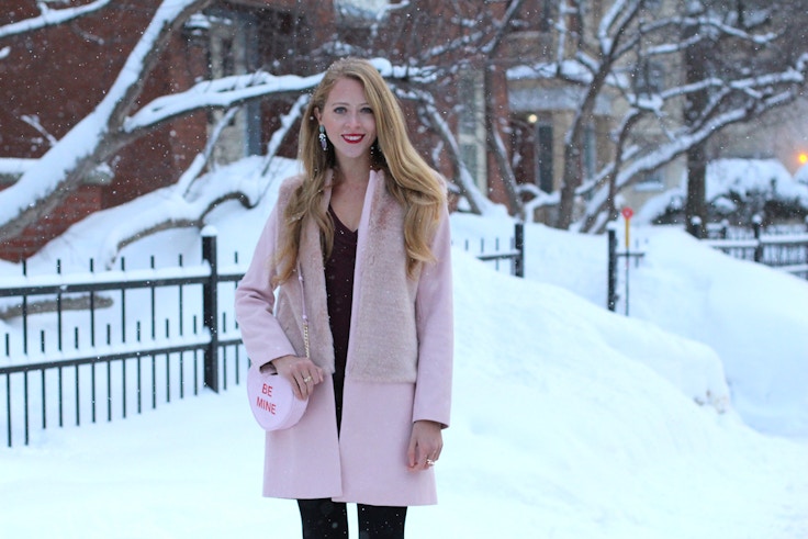 zara pink faux fur coat valentines day outfit