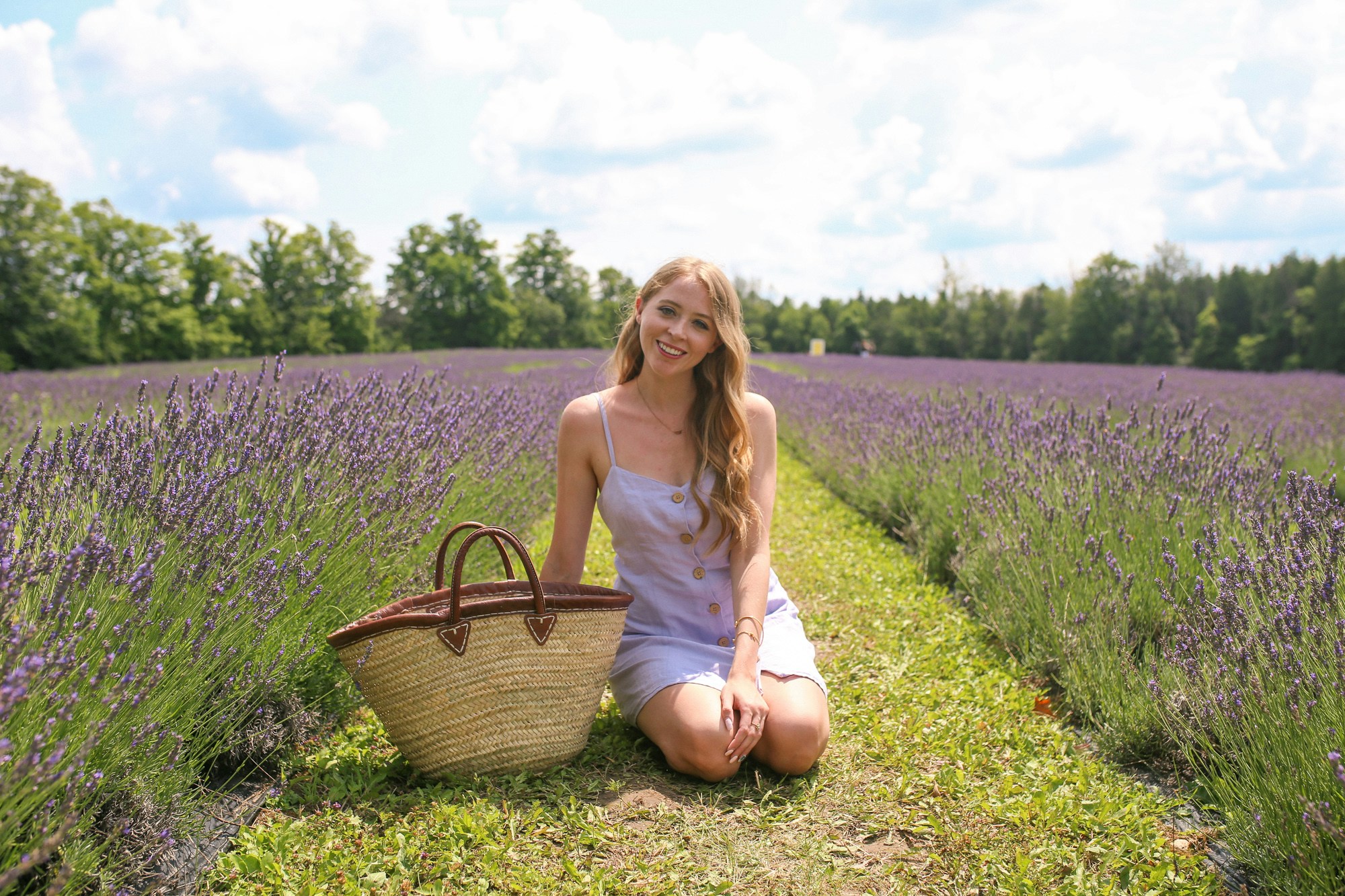 Purple linen dress in a lavender field