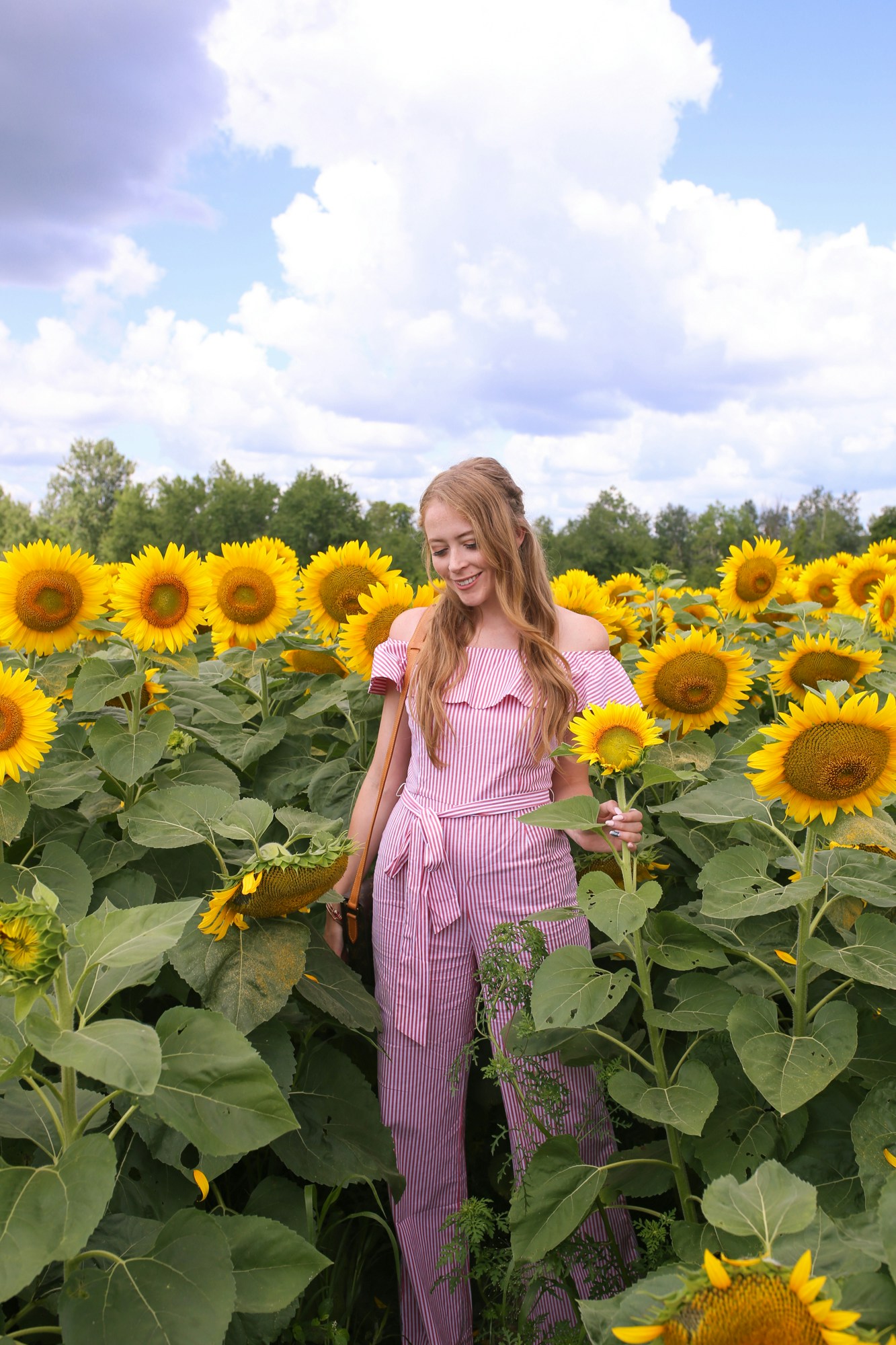 sunflower field outfit red jumpsuit