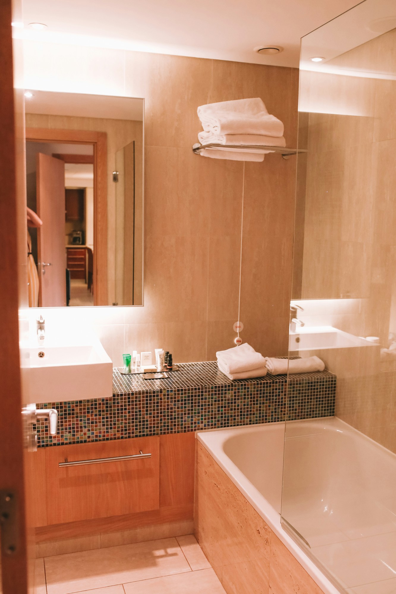 One of two bathrooms in our hotel room at Hilton Vilamoura As Cascatas Golf Resort & Spa