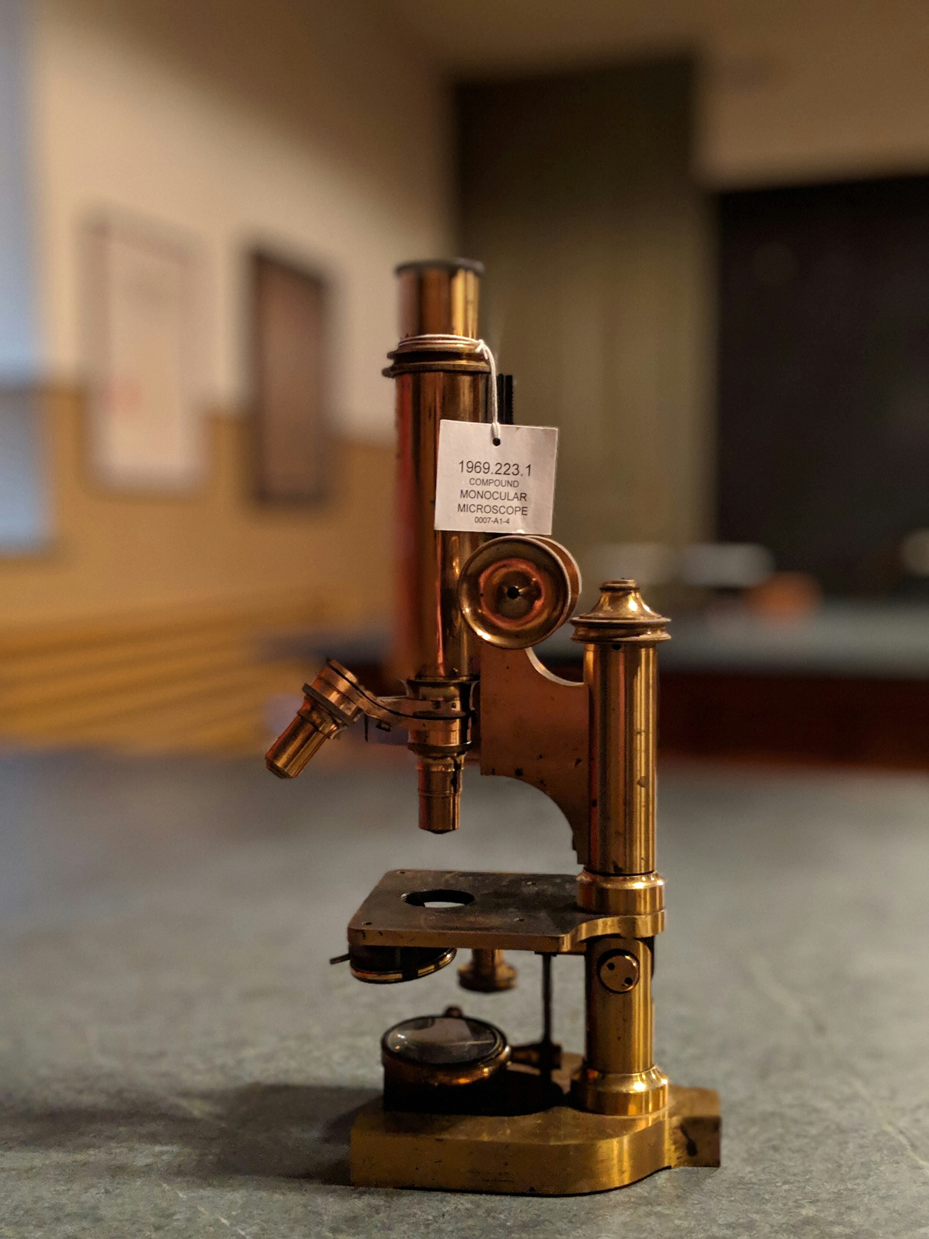 Beautiful vintage microscope on display in the Morrin Centre