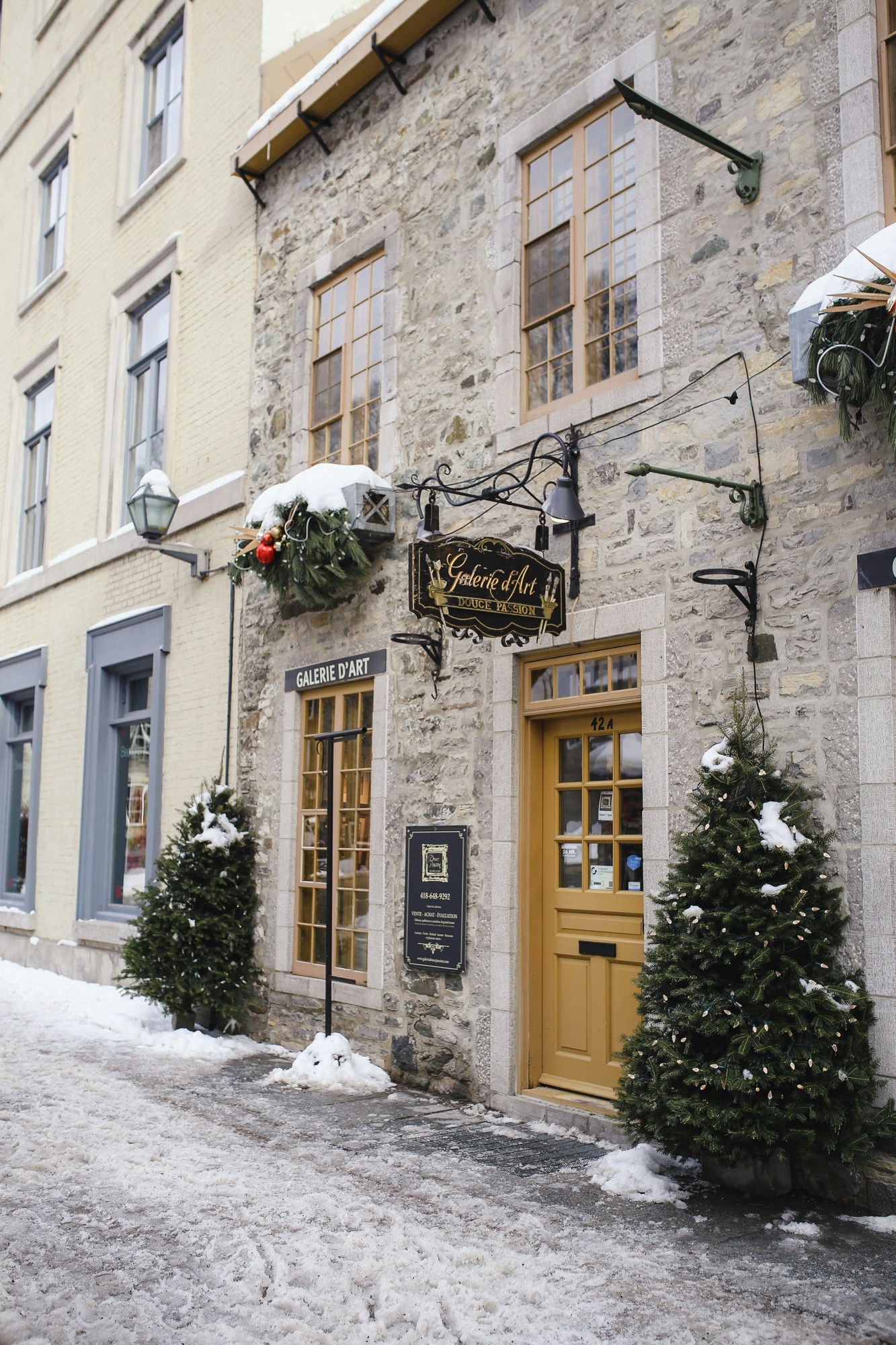 Beautiful facades in Old Quebec: Quartier Petit Champlain is full of cozy cafes, restaurants and shops.