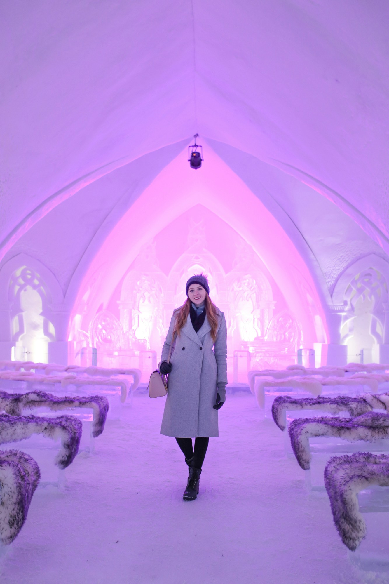 Hotel de Glâce in Valcartier near Quebec City is a must-see. This chapel is made entirely of ice and snow, and is so beautiful with LED lights and cozy fur seats.