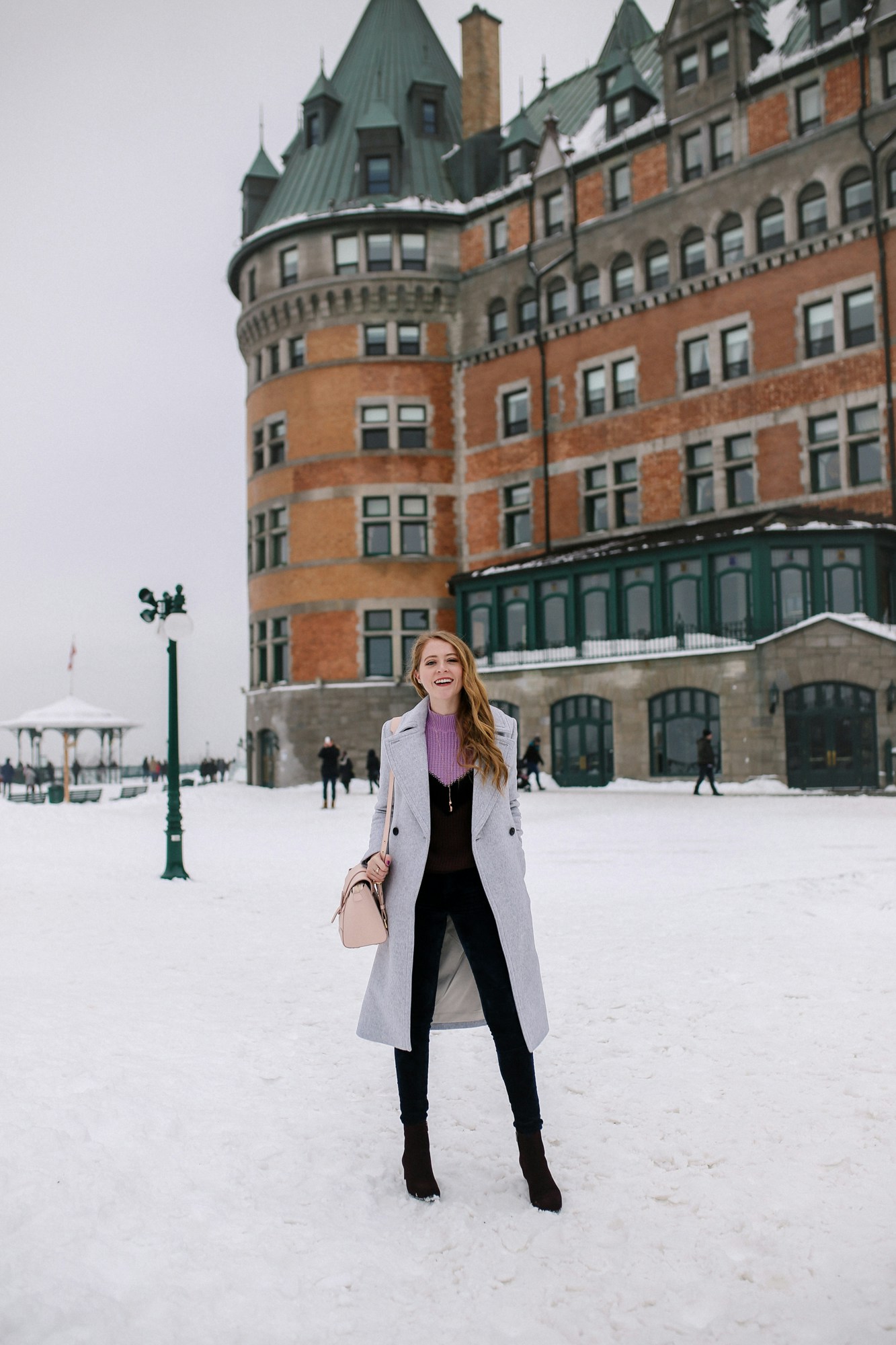 Winter Outfit Idea - styling the La Canadienne Jojo Boots, Club Monaco Daylina coat and Senreve Mini Maestra
