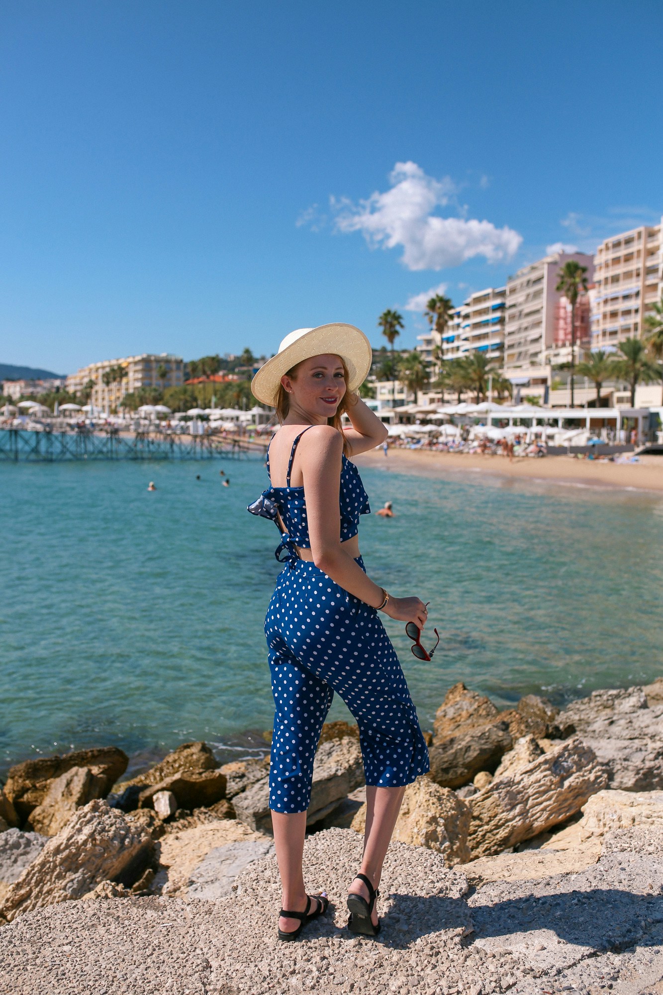 Plage du Midi, Cannes. Wearing a polka dot two piece set from SheIn.