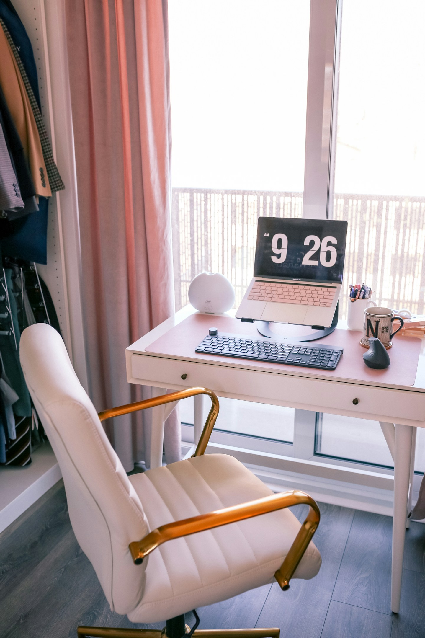 If you're working from home during self-isolation make sure to have a clean desk setup with a comfortable desk chair, sturdy desk and a laptop stand to be ergonomic.